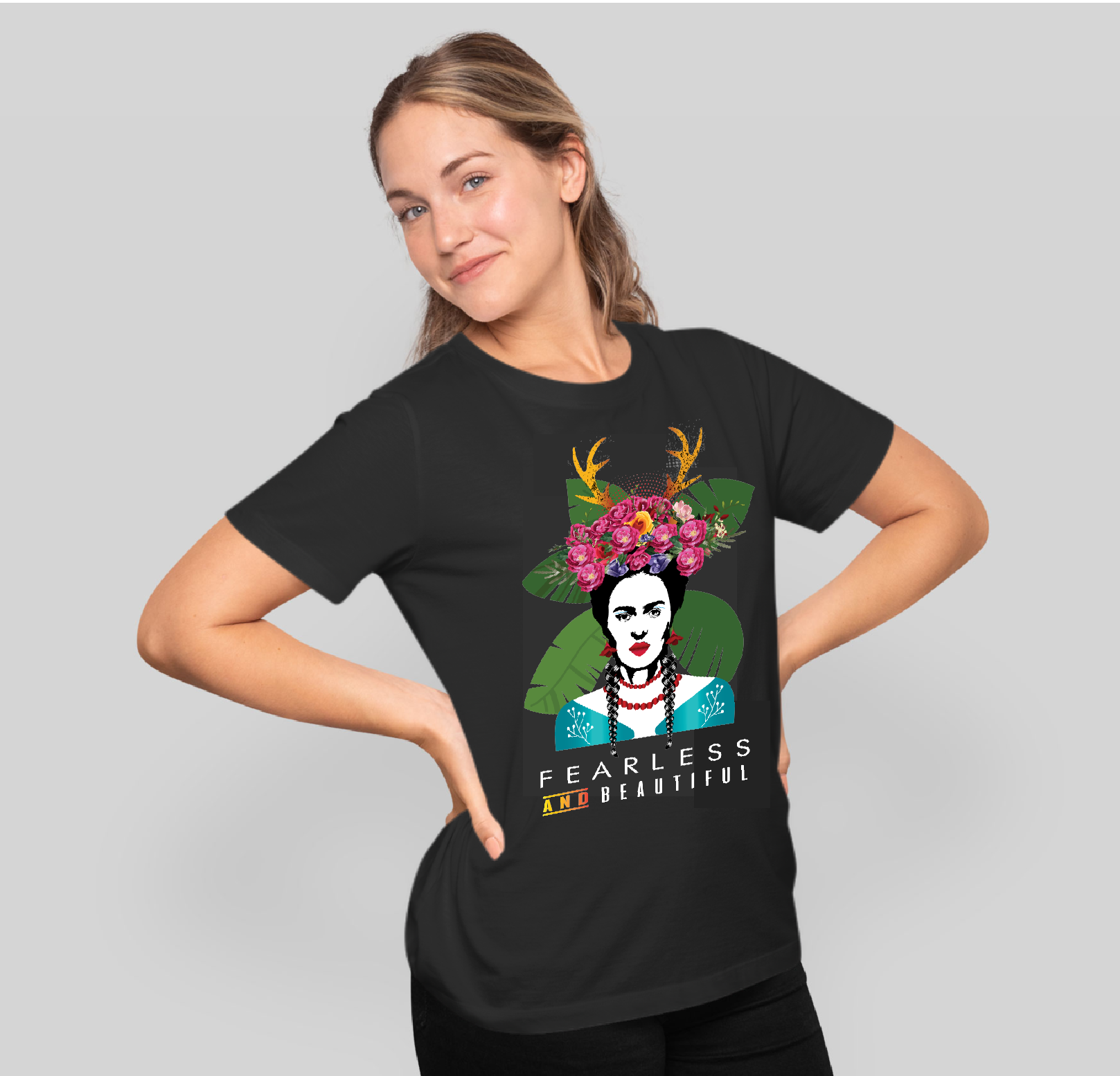 Unisex Short sleeve T-shirt_Fearless and Beautiful_Frida Horns