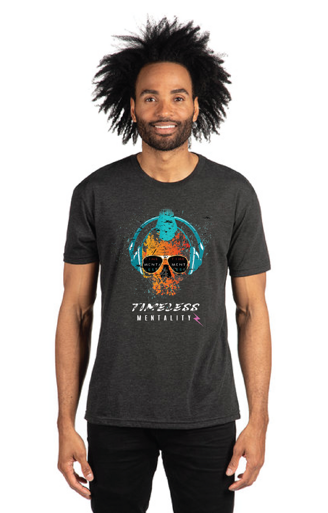 Unisex Short sleeve T-shirt_Timeless Mentality Skull_Teal Head Phones