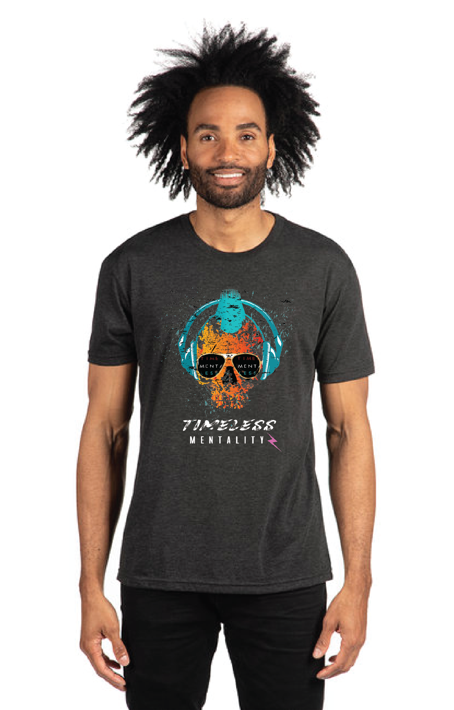 Unisex Short sleeve T-shirt_Timeless Mentality Skull_Teal Head Phones