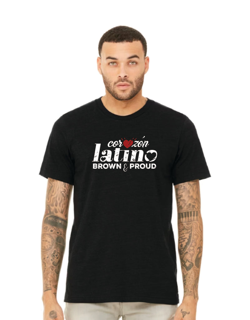 Unisex Short sleeve T-shirt_Corazon Latino-Brown and Proud