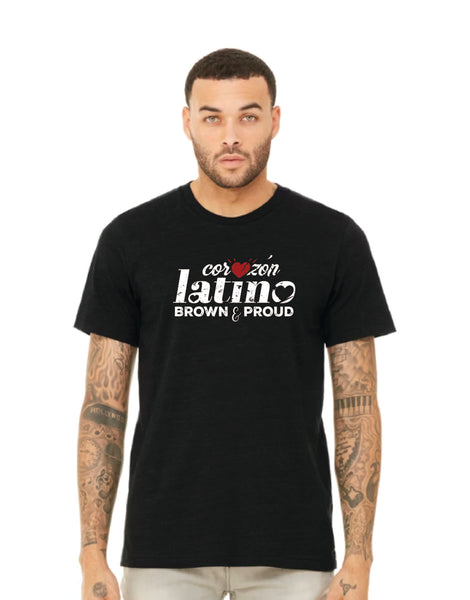 Unisex Short sleeve T-shirt_Corazon Latino-Brown and Proud