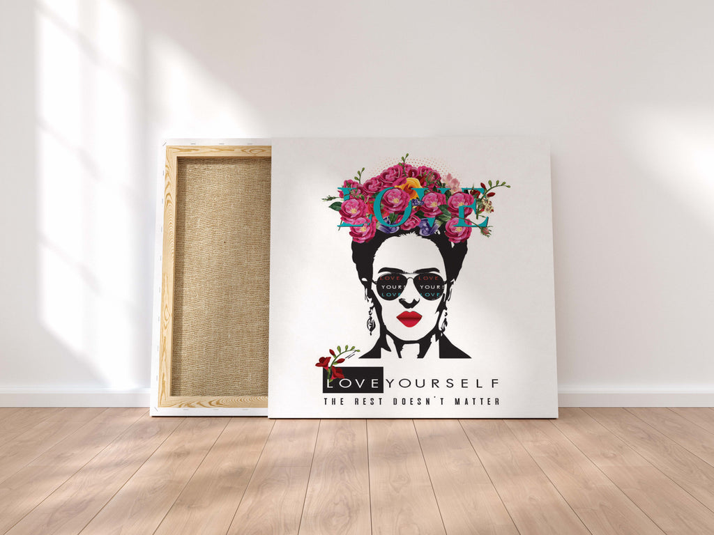 Canvas_Love yourself w/ flowers_Frida Kahlo